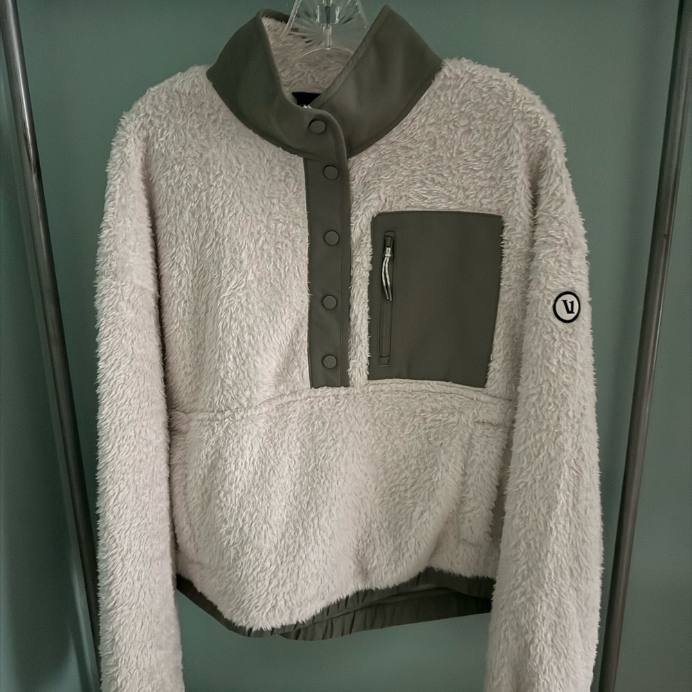 Vuori Plush Cream and Olive Teddy Jacket